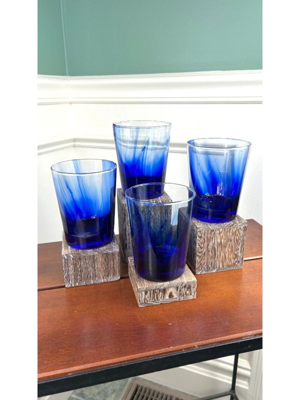 Vintage Bormioli Murano Cobalt Blue Lowball Glasses.